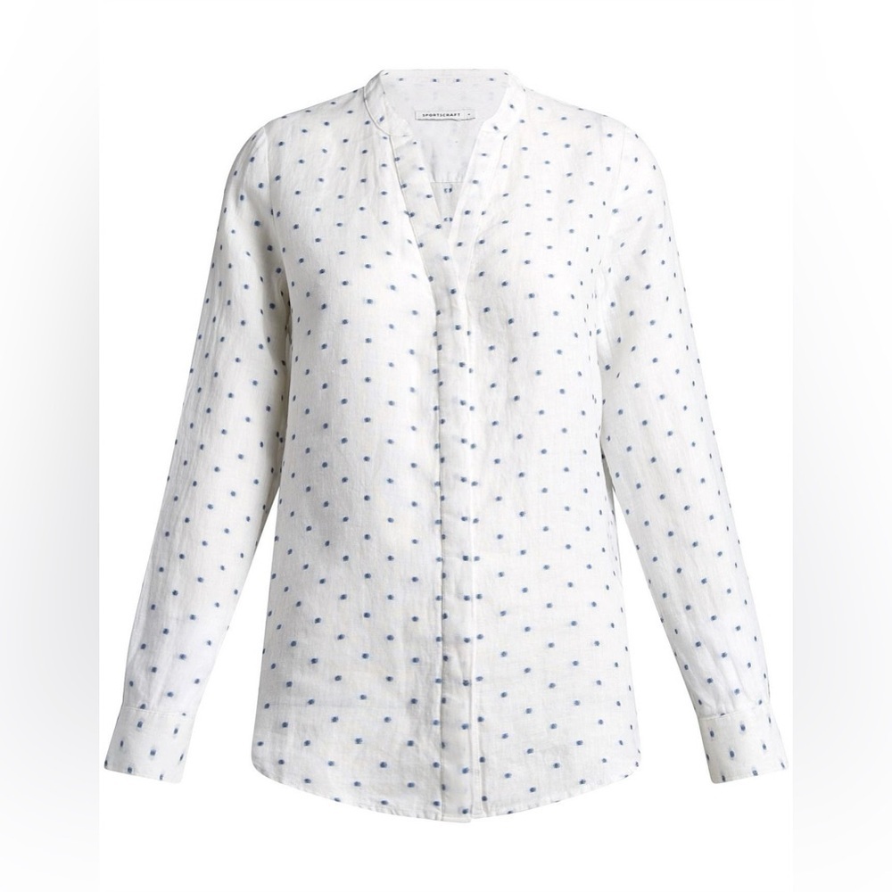 Sportscraft JACQUARD White Long Sleeve w/ Blue SPOT LINEN SHIRT SIZE XL